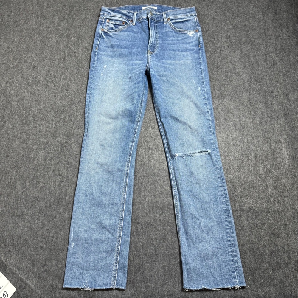 GRLFRND Reed High Rise Straight Leg Jeans Come Over Blue Distressed Size 27
